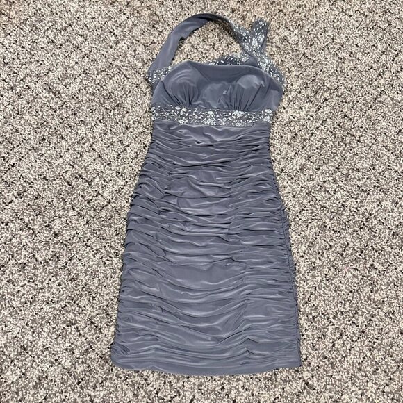 Bee Darlin Grey Beaded Dress Rhinestone Formal Cocktail party prom y2k 90s retro - Picture 1 of 14